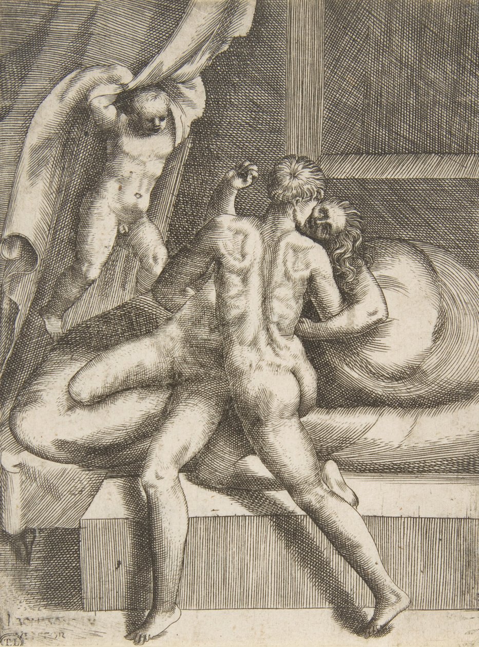 Apollo ja Leucothea teoksesta The Loves of the Gods, n. 1531-76. tekijältä Giulio Bonasone