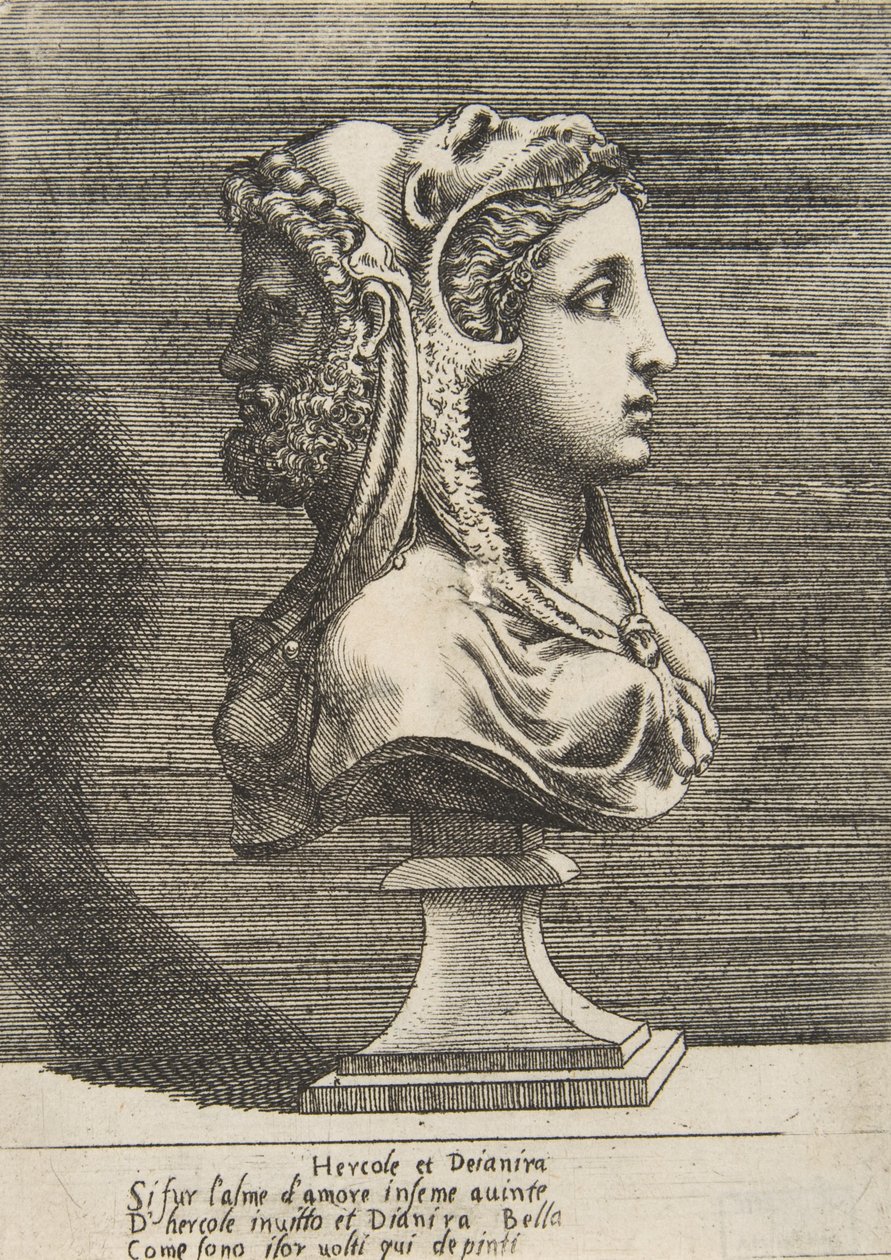 Herculesin ja Dejaniran rintakuva, n. 1531-76. tekijältä Giulio Bonasone