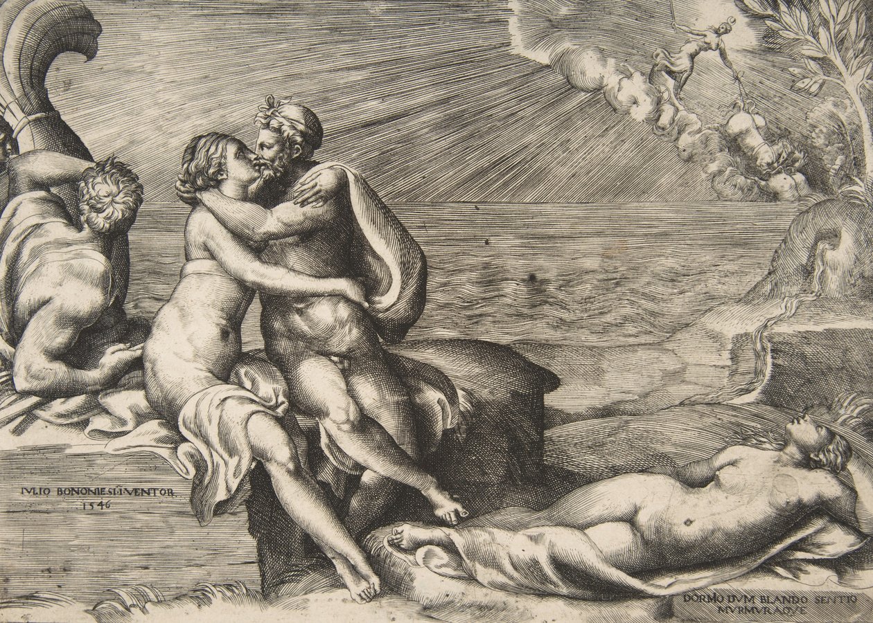 Jupiterin rakkaus Junoon syttyi uudelleen, kun hän puki Venuksen vyön vuonna 1546. tekijältä Giulio Bonasone