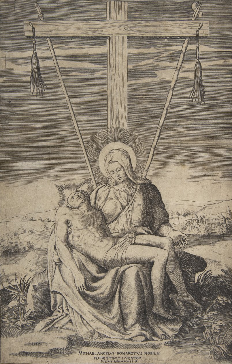 Pieta Golgatan ristin alla, 1547. tekijältä Giulio Bonasone