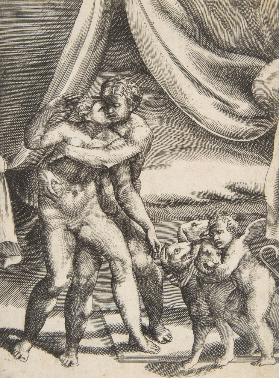 Pluto ja Proserpine teoksesta The Loves of the Gods, n. 1531-76. tekijältä Giulio Bonasone