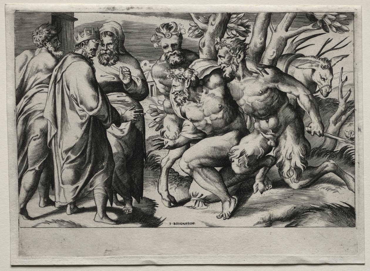 Silenus ja kuningas Midas, 1500-luvun puoliväli. tekijältä Giulio Bonasone