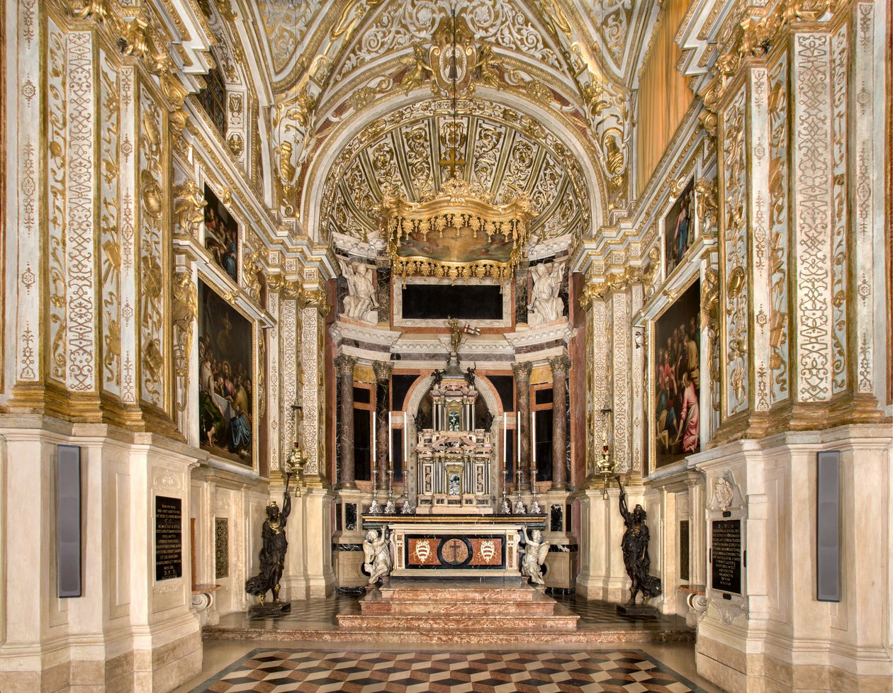 SS Sacramenton kappeli 1569, Francesco Dattaro -projekti, Giovanni Battista Cambin koristelu, SS Giulio Campin Ancona, uudistusprojekti Malosso tekijältä Giulio Campi