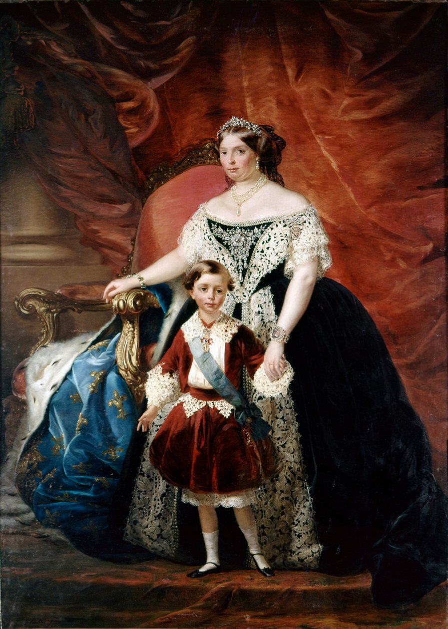 Muotokuva Louise Marie de Berrystä (Marie Louise de Bourbon, Parman ja Piacenzan herttuatar) (1819 - 1864) poikansa Roberton (1804 - 1907) kanssa (öljy kankaalle) tekijältä Giulio Carlini