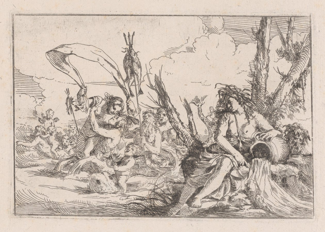 Vesi, jota edustaa puun juurella istuva naidi..., 1640-60. tekijältä Giulio Carpioni