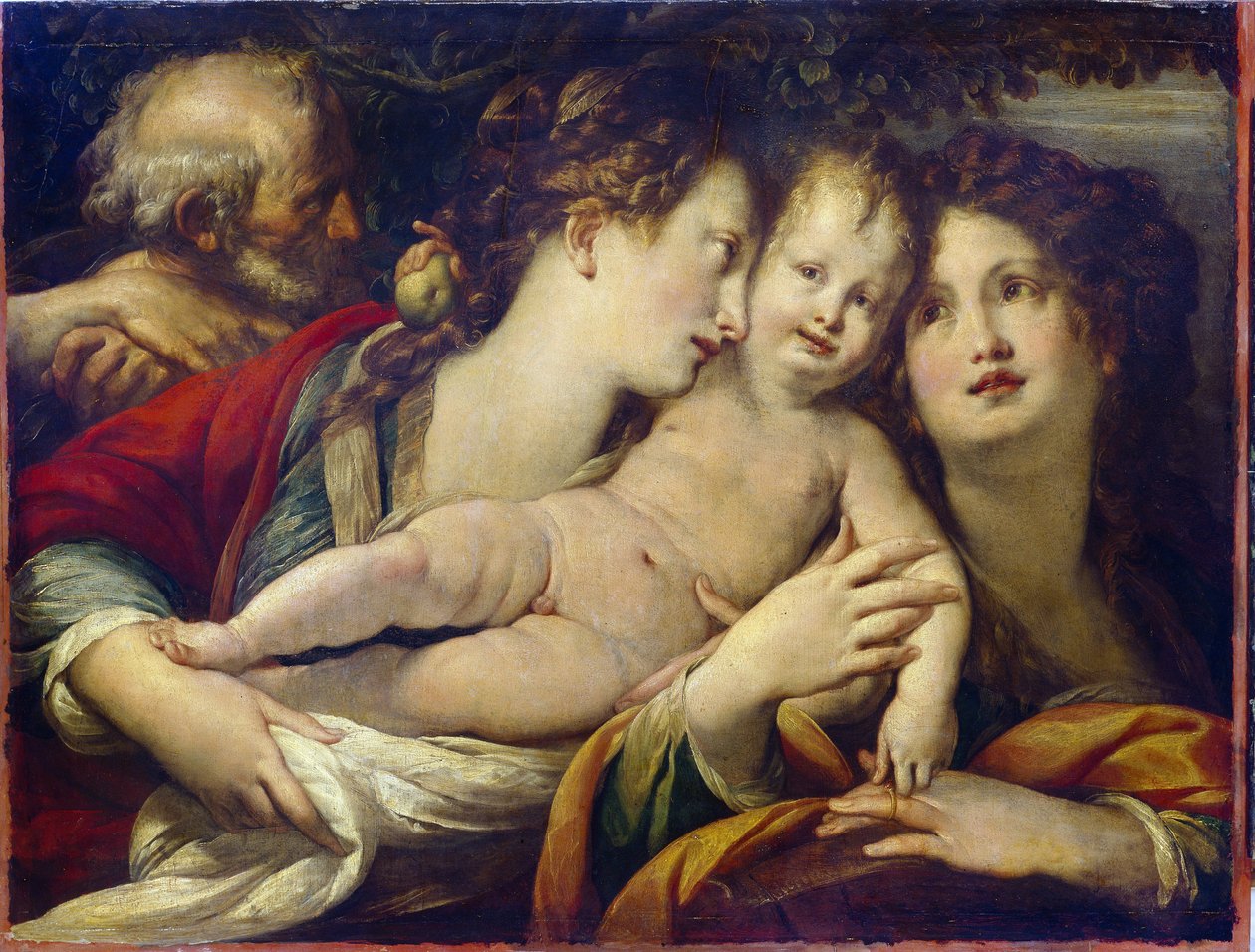 Pyhän Katariinan mystinen häät (n. 290-307) (Pyhän Katariinan mystinen avioliitto). Neitsyt Maria lahjoittaa Jeesuksen lapsen pyhälle Katariinalle Aleksandrialaiselle, joka saa vihkisormuksen sormeensa. Giulio Cesare Procaccinin (1574-1625) maalaus, k tekijältä Giulio Cesare Procaccini