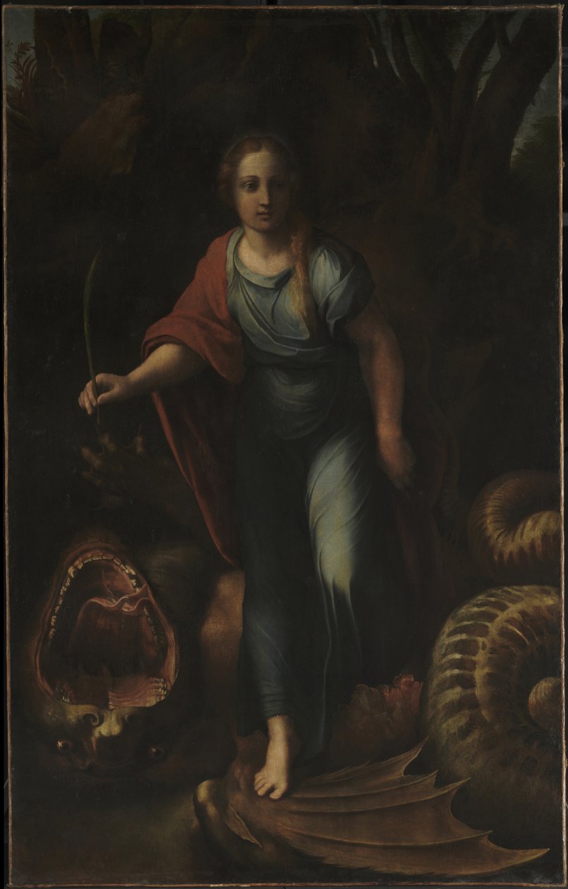 Saint Margaret, n. 1518 (öljy kankaalle) tekijältä Giulio & Raffaello Sanzio (1483 1520) Romano