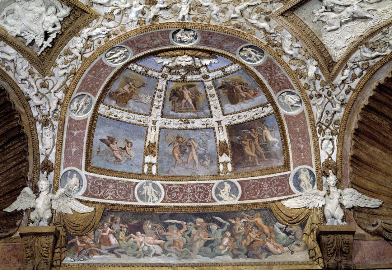 Mantovan Té-palatsin kotkien salin kattokoriste Mantovan Té-palatsin kattoon. tekijältä Giulio Romano