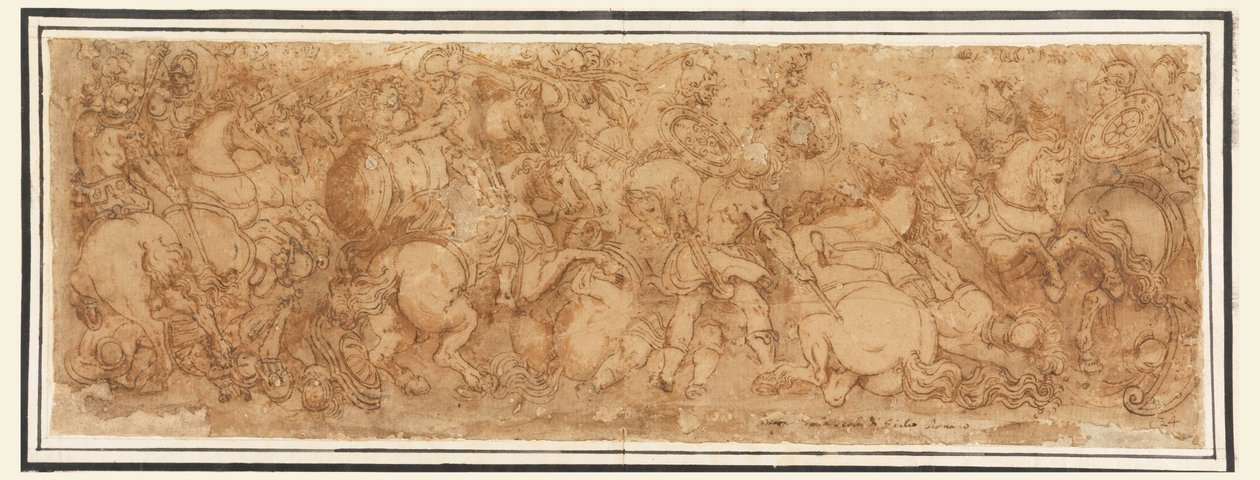 Piirros, taistelukohtaus, 1524-46 tekijältä Giulio Romano