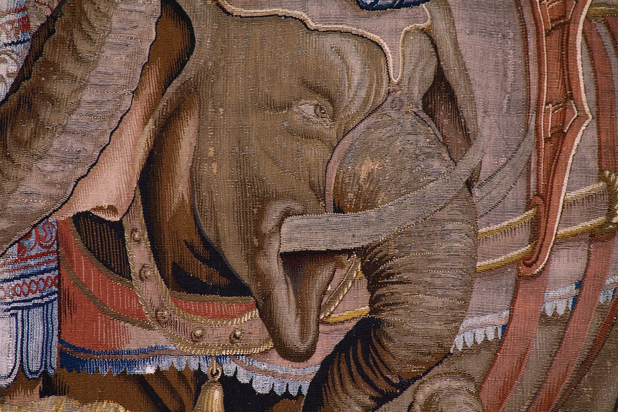 Flanderin kuvakudos. Sarja Scipion teot: Zaman taistelu. Sarjakuvapiirtäjä Giulio Romano. Balthasar van Vlierdenin (?) ateljee, Bryssel. 1523-1532. Yksityiskohta. tekijältä Giulio Romano