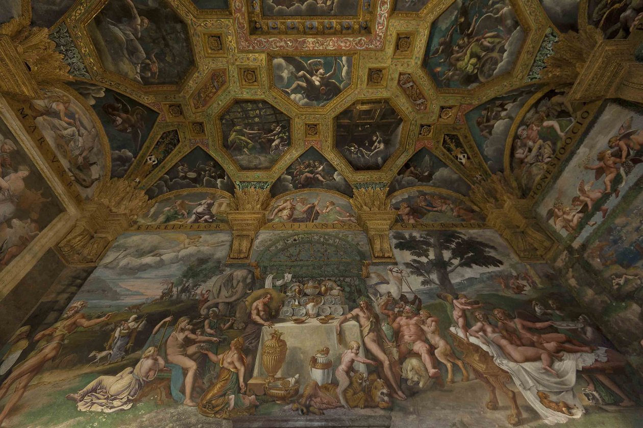 Freskoyksityiskohta Amorin ja Psychen kammiosta, 1526-1534 tekijältä Giulio Romano
