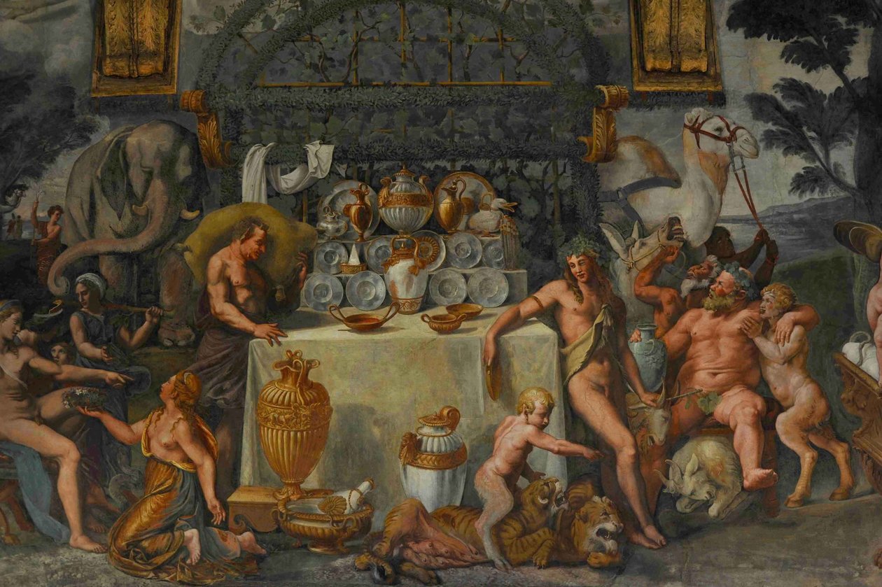 Freskoyksityiskohta Amorin ja Psychen kammiosta, 1526-1534 tekijältä Giulio Romano