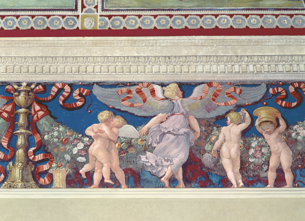 Friisi Camera con Fregio di Amorinin Camera con Fregio di Amorinin kammiosta Friisin yksityiskohta painivista kuppiloista, 1520-luvun fresko tekijältä Giulio Romano