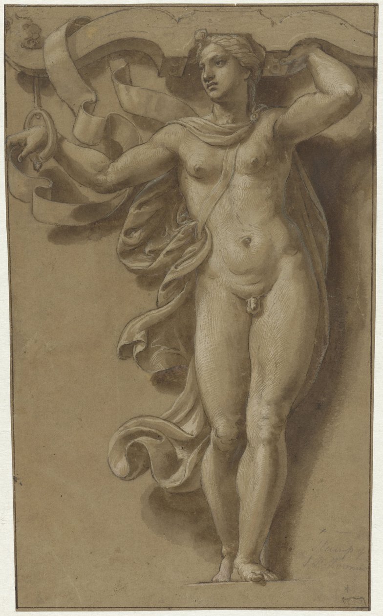 Hermafrodiitti Caryatidina Hermaphroditus ja kariatide tekijältä Giulio Romano