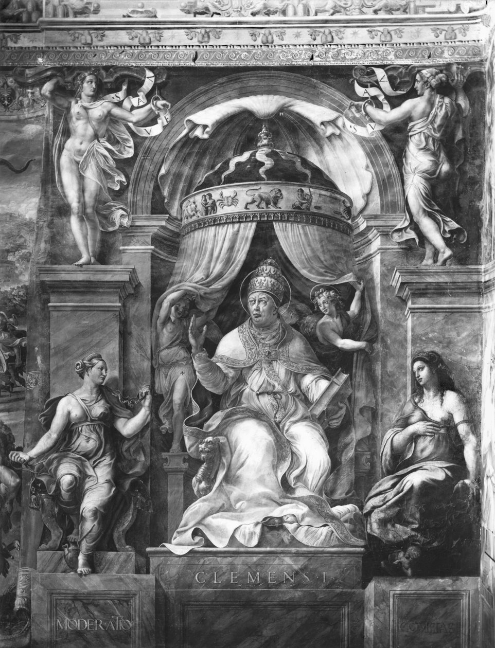 Paavi Klemens I (1-97) Moderationin ja Clemencyn välillä, Raphael Rooms (katso myös 252787, 252788, 252789) tekijältä Giulio Romano