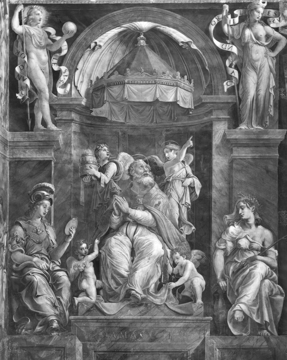 Paavi Damasus I (n. 304-384) Prudence and Peace, Raphael Roomsin välillä (katso myös 252796 ja 252797) tekijältä Giulio Romano