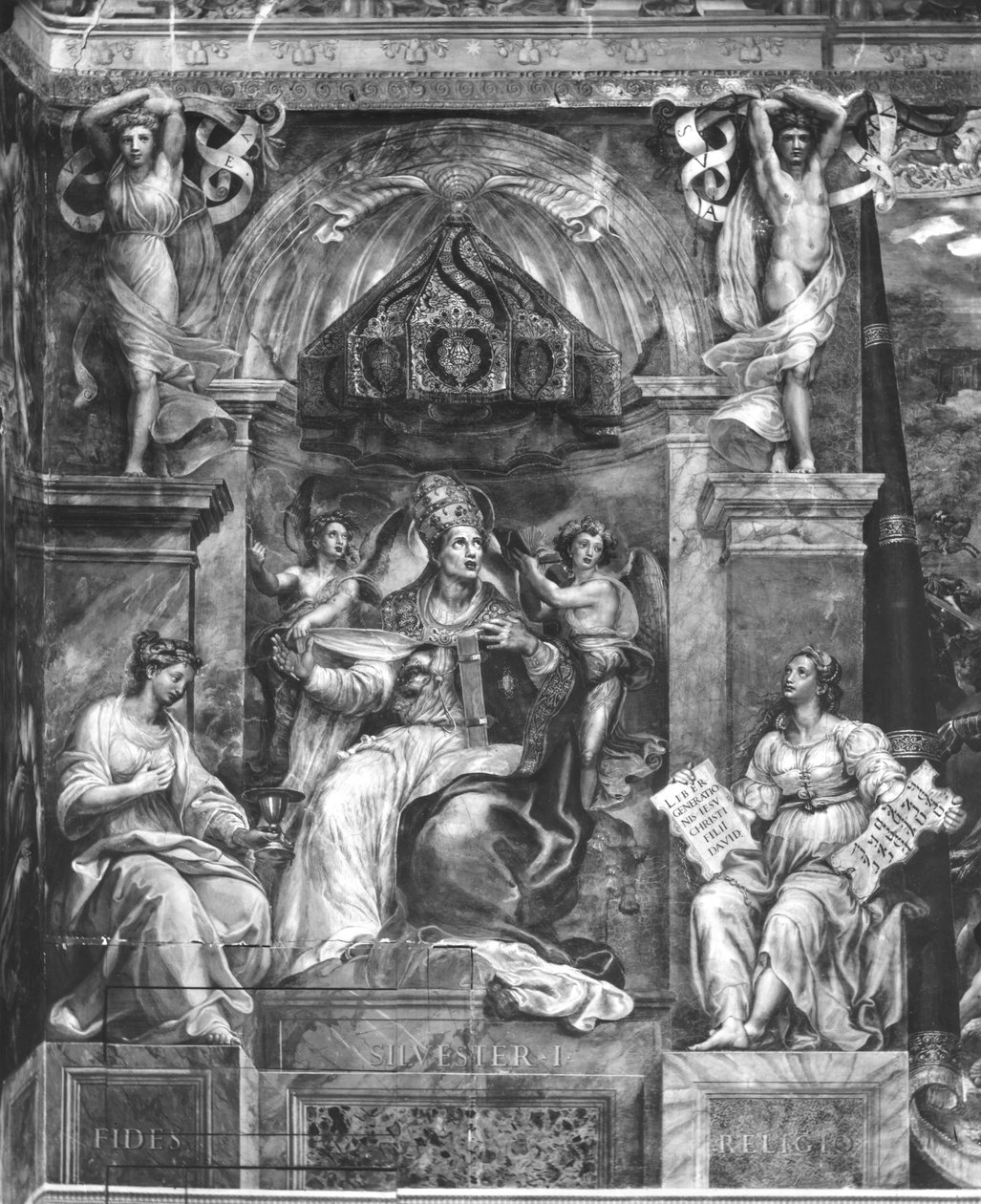 Paavi Sylvester I (314-335) uskon ja uskonnon välissä, Raphael Rooms (katso myös 252793 ja 252794) tekijältä Giulio Romano