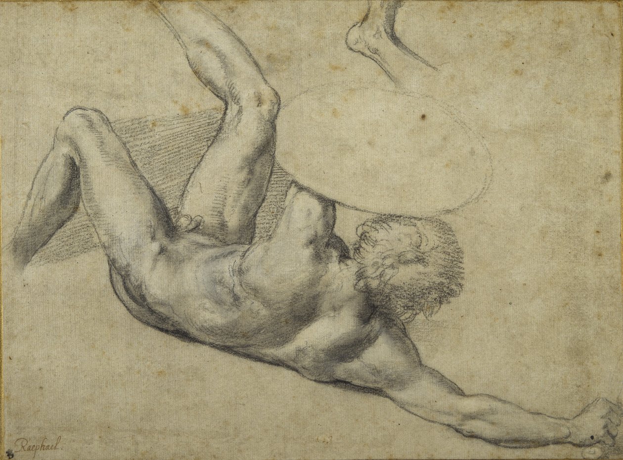 Tutkimus "Constantinuksen taistelussa" kaatuneelle soturille, Sala di Costantino (liitu paperille) tekijältä Giulio Romano