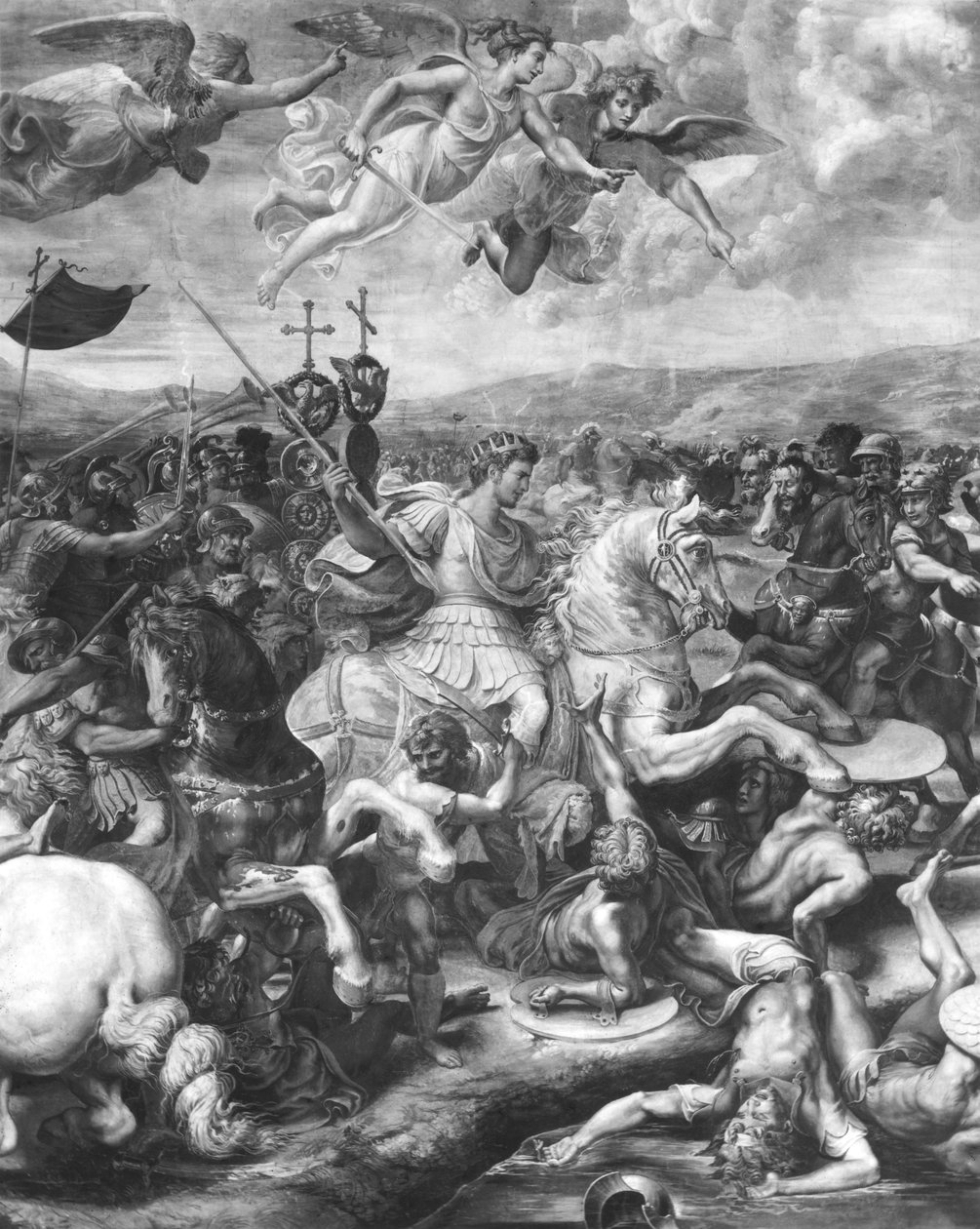 Constantinuksen taistelu, 312 jKr, Sala di Costantinosta, Raphael Rooms (yksityiskohta) (katso myös 252776) tekijältä Giulio Romano
