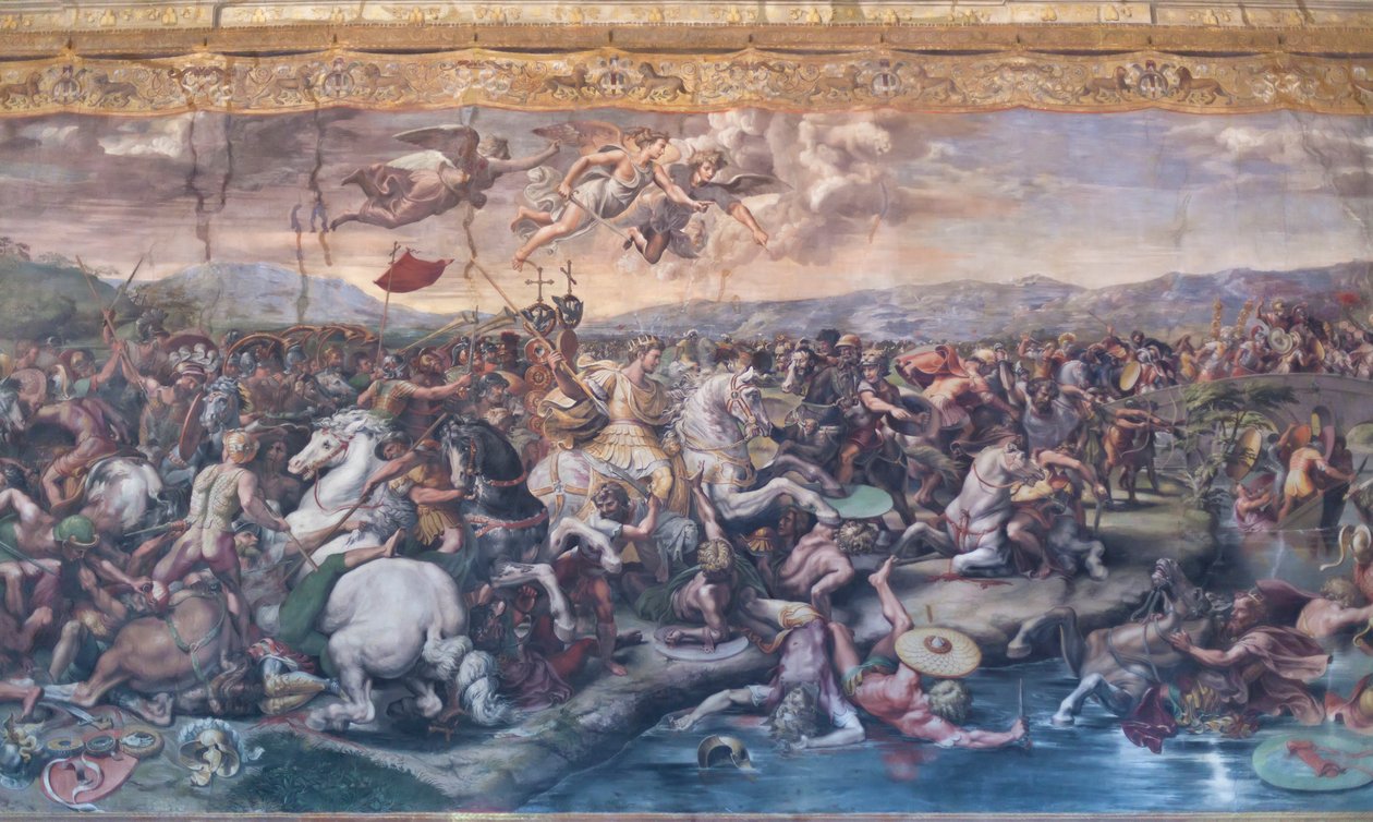 Milvian-sillan taistelu, Konstantinuksen huoneessa, Raphael Rooms, n. 1520-24 (fresko) tekijältä Giulio Romano