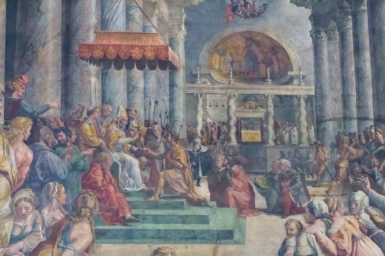 Rooman lahjoitus, yksityiskohta tekijältä Giulio Romano