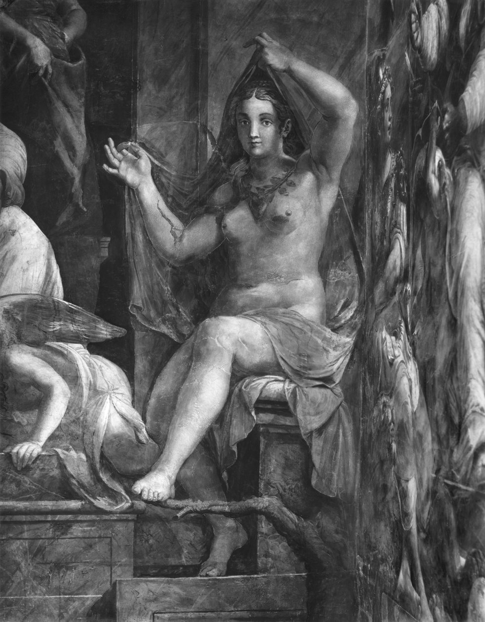 Totuus, yksi kahdesta hyveestä, jotka ympäröivät paavi Pyhän Leo I Suuren (n. 390-461) Rafaelin huonetta (yksityiskohta) (katso myös 252779 ja 252780) tekijältä Giulio Romano