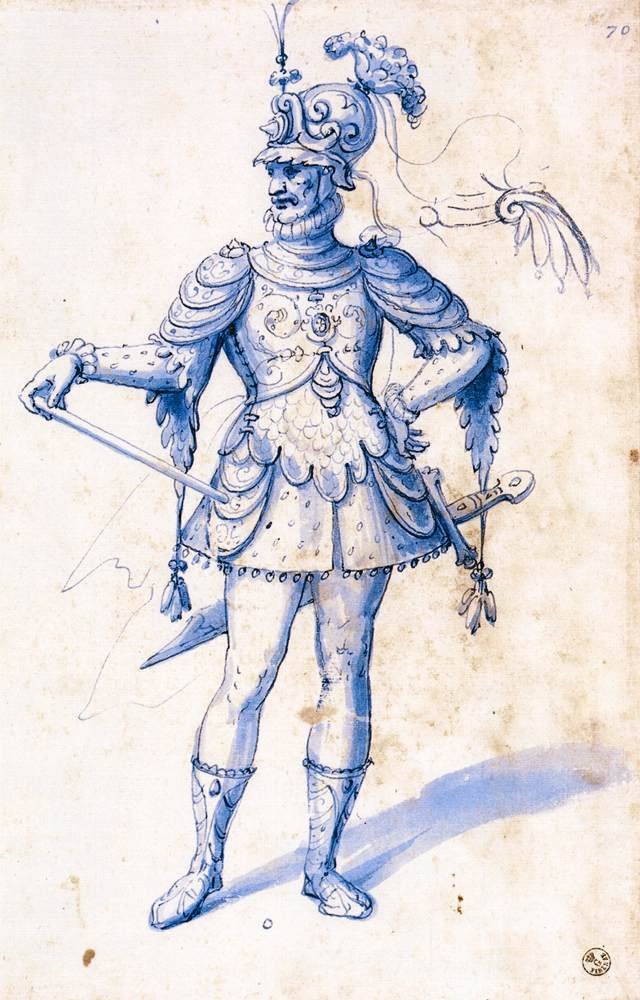 Ritarin pukupiirustus tekijältä Giuseppe Arcimboldo