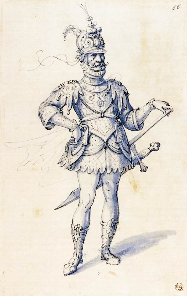Ritarin pukupiirustus tekijältä Giuseppe Arcimboldo