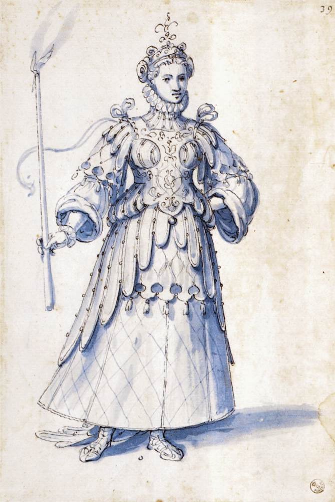 Pukupiirros naishahmosta, jolla on taskulamppu tekijältä Giuseppe Arcimboldo