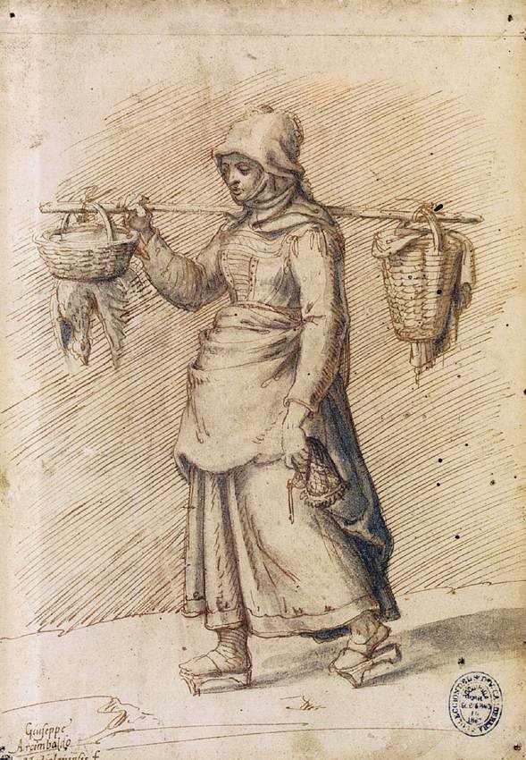 Maatilanainen menossa markkinoille tekijältä Giuseppe Arcimboldo