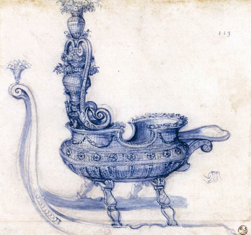 Luonnos kukkakorin muotoista rekeä varten tekijältä Giuseppe Arcimboldo