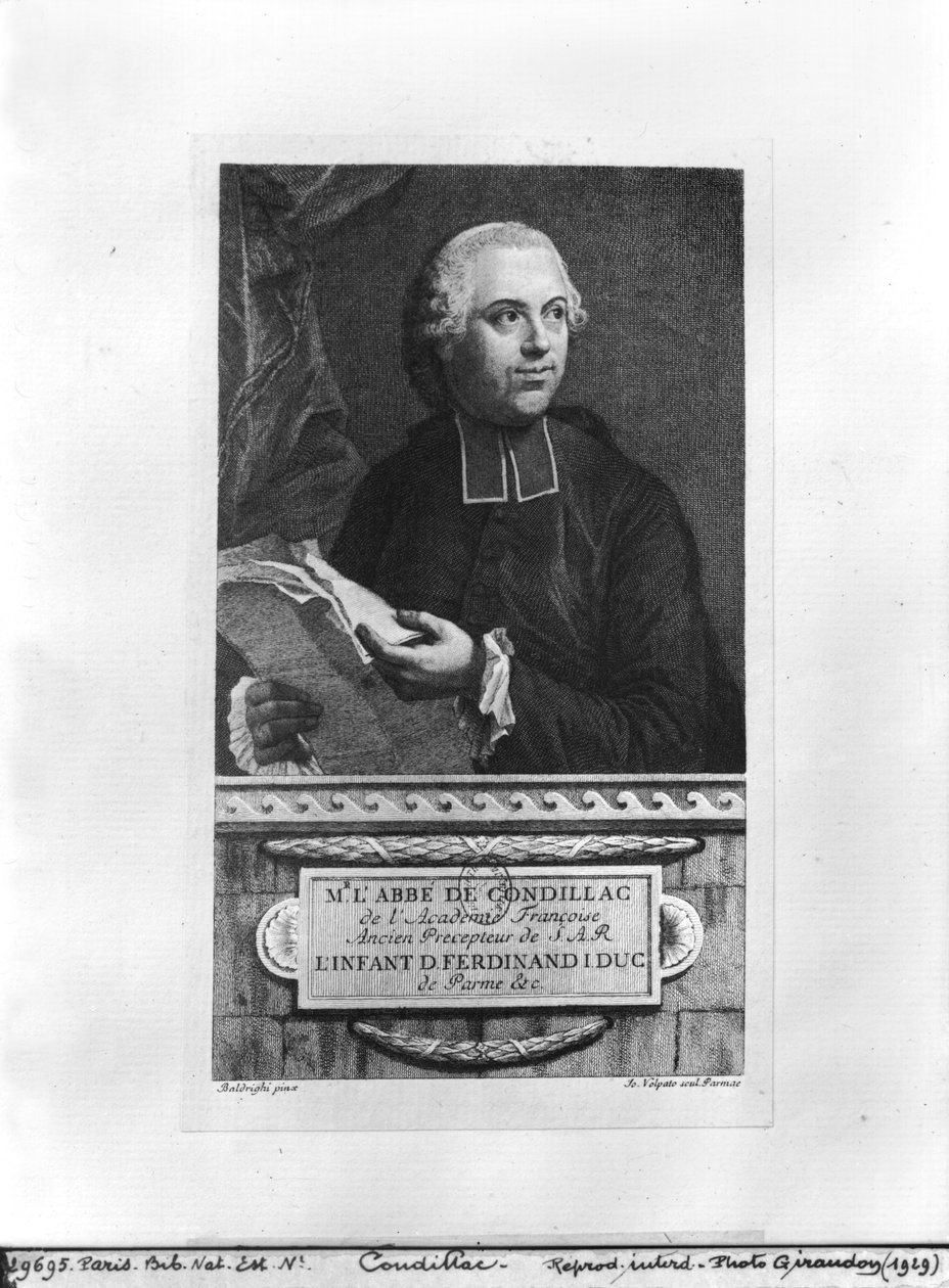 Etienne Bonnot de Condillac (1715-80) 1700-luvun toinen puolisko, kaiverrus Giovanni Volpato (1733-1803) tekijältä Giuseppe Baldrighi