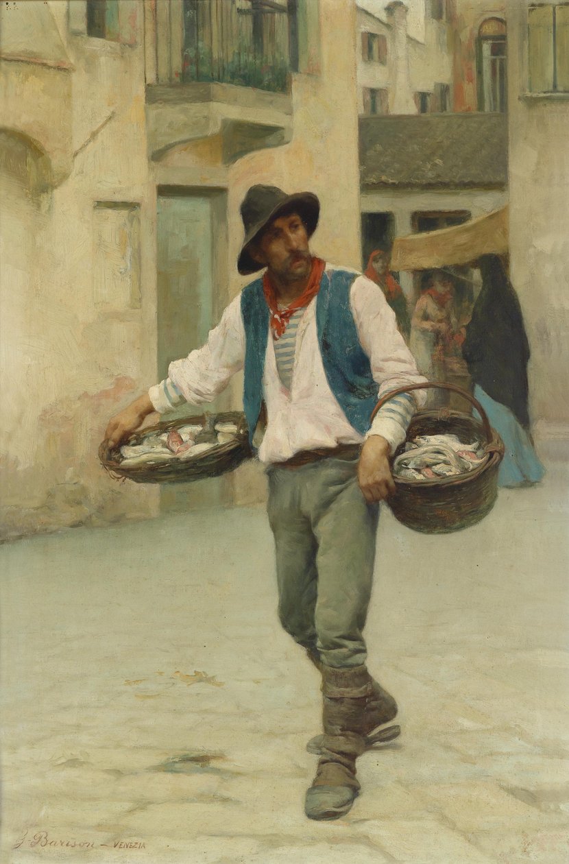 Venezianischer Fischverkäufer tekijältä Giuseppe Barison