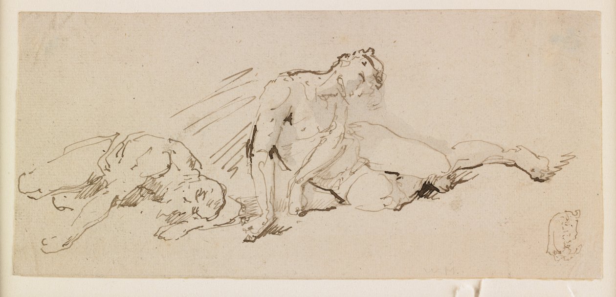 Kaksi mieshahmoa (Study for the Resurrection) (kynä ja ruskea muste ja harmaa pesu) tekijältä Giuseppe Bernardino Bison