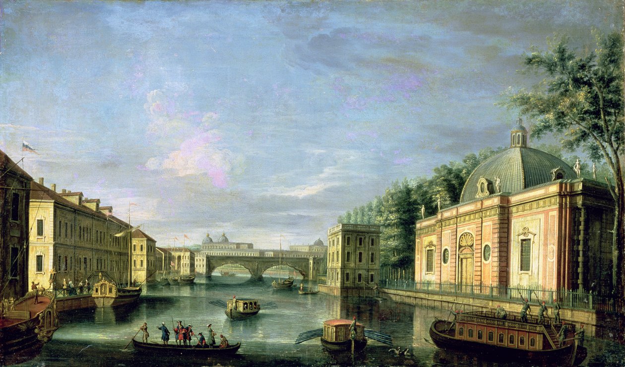 Näkymä Fontanka-joelle Pietarissa, 1750-luku tekijältä Giuseppe Valeriani