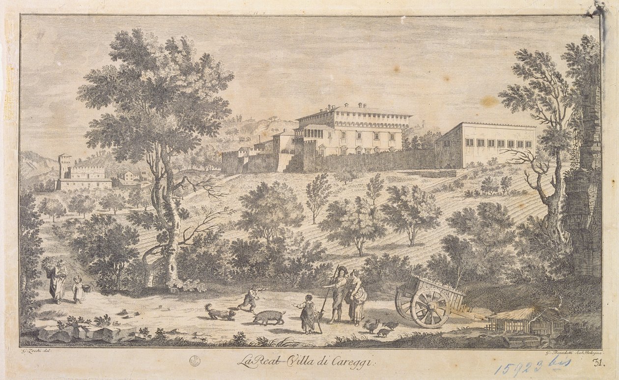 Villa Careggi, kaiverrus G. Benedetti tekijältä Giuseppe Zocchi