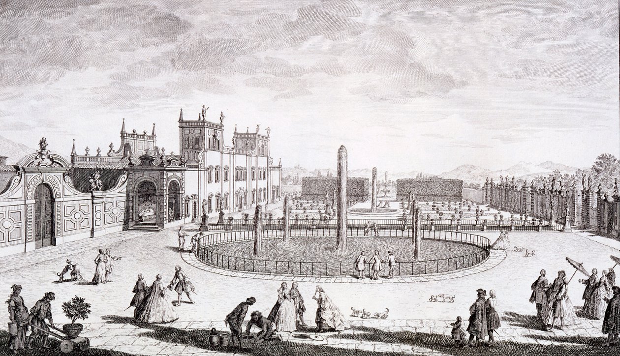Näkymä Villa di Sestosta, Giuseppe Bouchardin Toscanan näkymistä, julkaistu 1744-57. tekijältä Giuseppe Zocchi