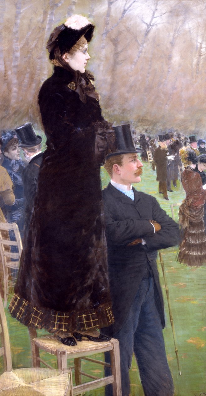 Bois de Boulognen kilparata (pastelli paperille) tekijältä Giuseppe de Nittis