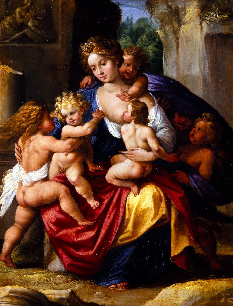 Charity (öljy metallille) tekijältä Giuseppe (1568 1640) Cesari