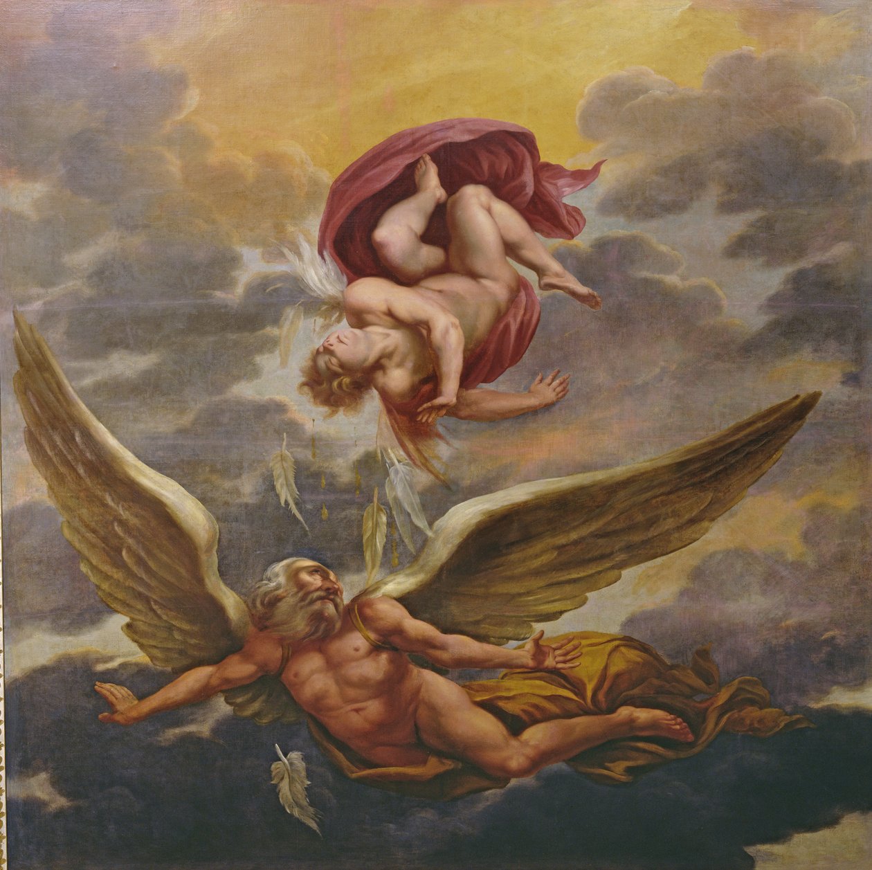 Daedalus ja Icarus (kattomaalaus) tekijältä Giuseppe Cesari