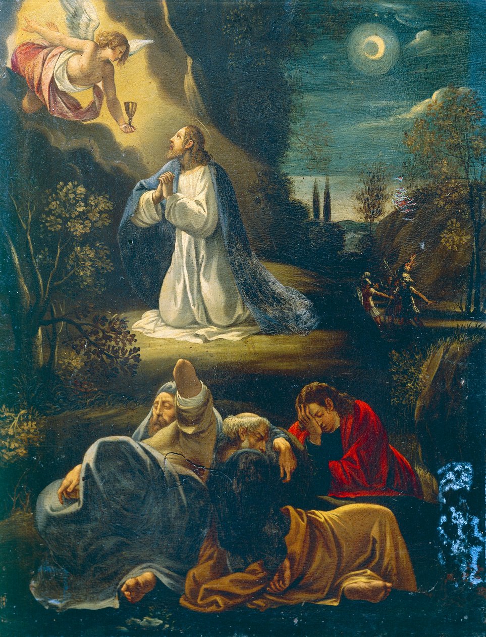 Jeesus puutarhassa, kohtaus Giuseppe Cesarin (1568-1640) Jeesuksen kärsimyksestä tekijältä Giuseppe Cesari