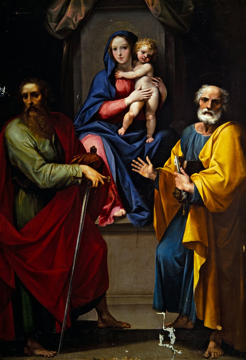 Madonna ja lapsi Pyhän Paavalin ja Pietarin kanssa (öljy kankaalle) tekijältä Giuseppe (1568 1640) Cesari