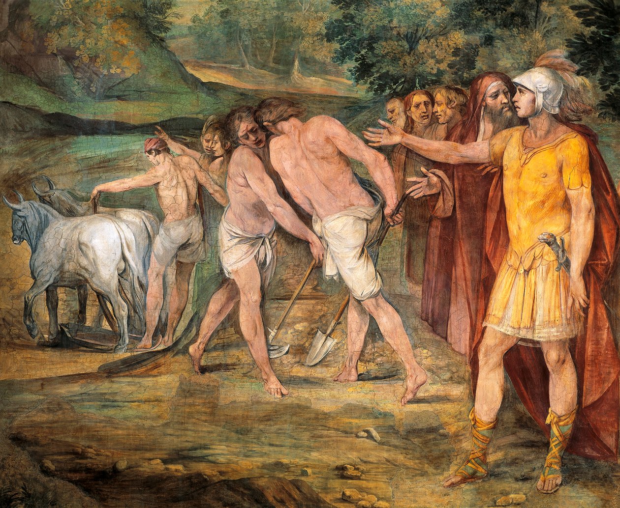 Romulus merkitsee Rooman rajoja, kirjoittanut Giuseppe Cesari (1568-1640), fresko, Horatii- ja Curiatii-sali, konservatorioiden palatsi, Rooma, Rooman kuningaskunta, Italia tekijältä Giuseppe Cesari