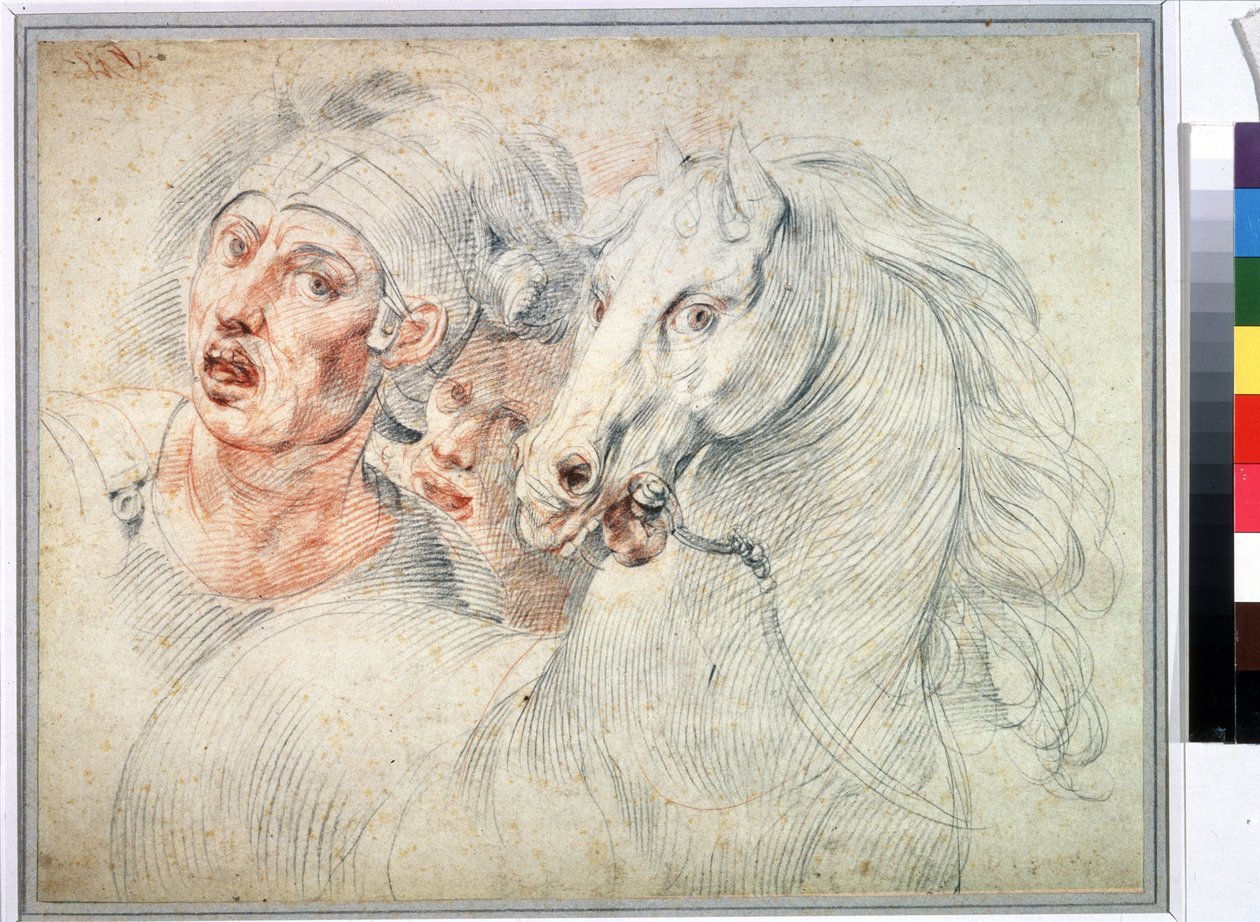 Hevosen ja kahden sotilaan tutkimus. Giuseppe Cesarin (1568-1640) Sanguine 1600-luvun Pushkin-museo, Moskova tekijältä Giuseppe Cesari