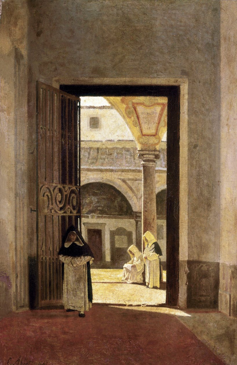 Dominikaanisen luostarin sisääntulo. Giuseppe Abbatin (1836-1868) maalaus. Öljy puulle. Cadizin museo. tekijältä Giuseppe Abbati
