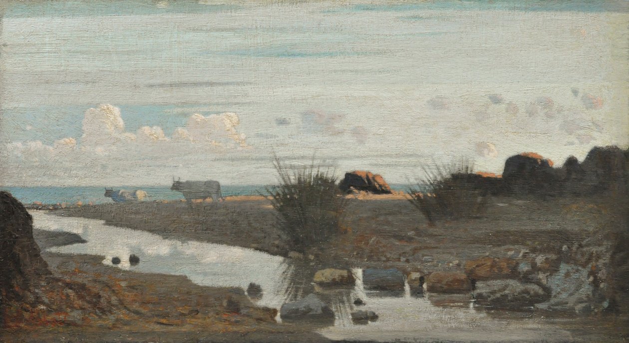 Lido, jossa härät laiduntavat, noin 1862-63 (öljy paneelille). tekijältä Giuseppe Abbati