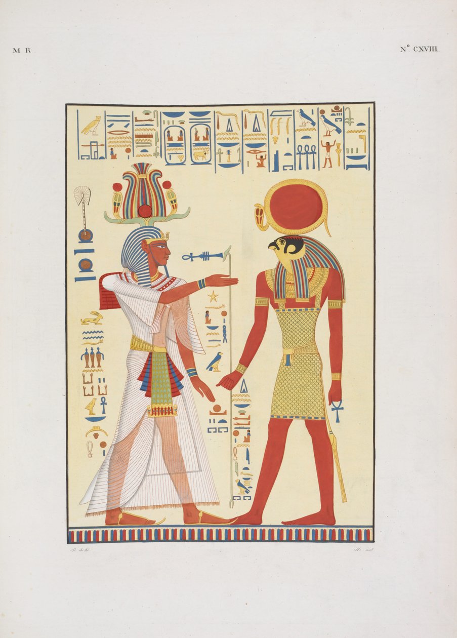 Menphtah II, Ramses II:n seuraaja, kuvitus teoksesta "Egyptin ja Nubian monumentit...", kirjoittanut Ippolito Rosellini tekijältä Giuseppe Angelelli
