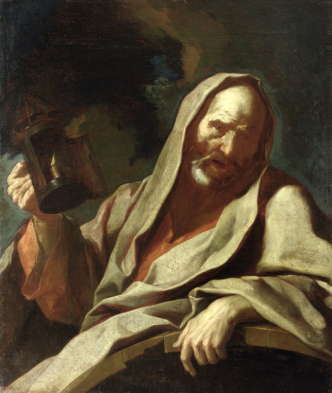 Diogenes (n. 412-323 eKr.) lyhtynsä kanssa, n. 1720-40 tekijältä Giuseppe Antonio Petrini
