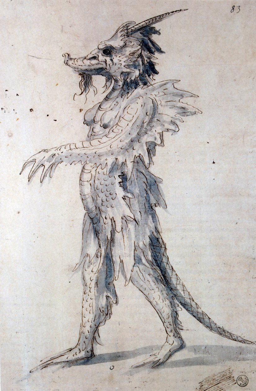 Pukusuunnittelu lohikäärmeasulle, 1500-luku tekijältä Giuseppe Arcimboldi