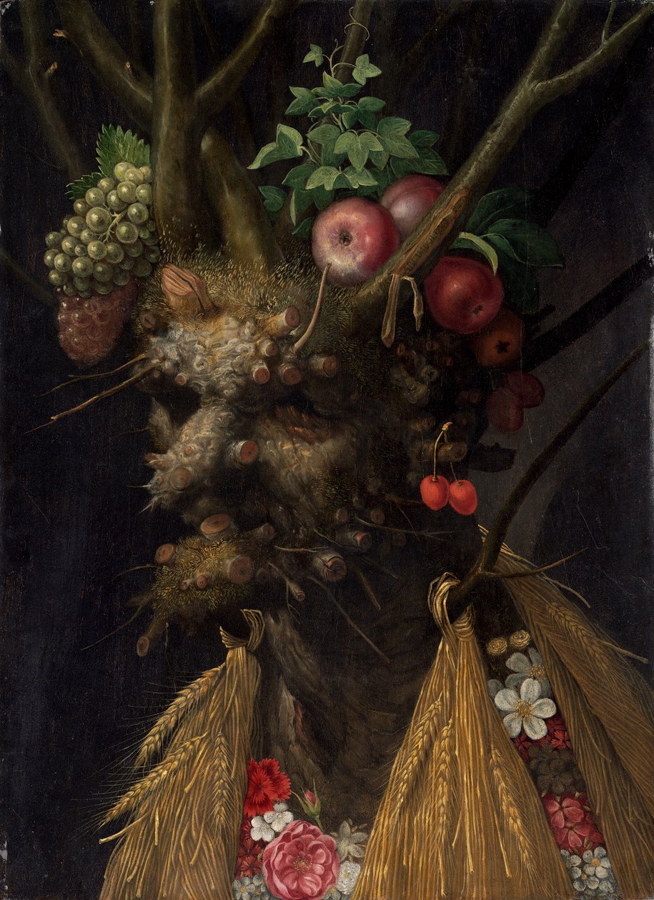 Four Seasons in the One Head, n. 1590 (öljy paneelissa) tekijältä Giuseppe Arcimboldo